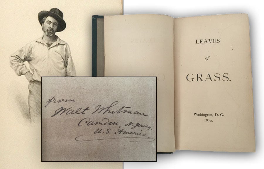 1872 "Leaves of Grass", Walt Whitman Signed (Sold for $3,400)