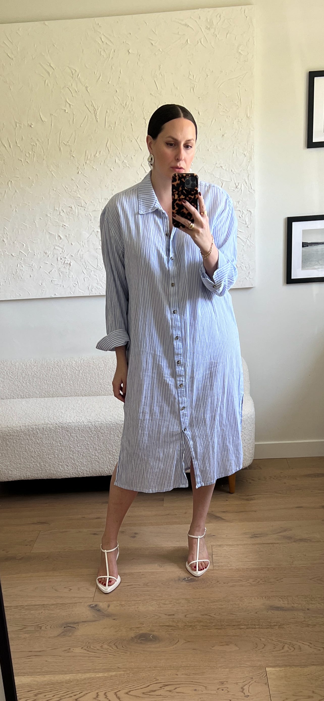 massimo dutti shirt dress MASSIMO DUTTI Poplin Midi Shirt Dress With Slits in Natural