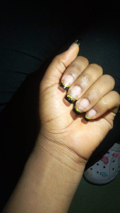 6 Images of fingers with different nail polish.