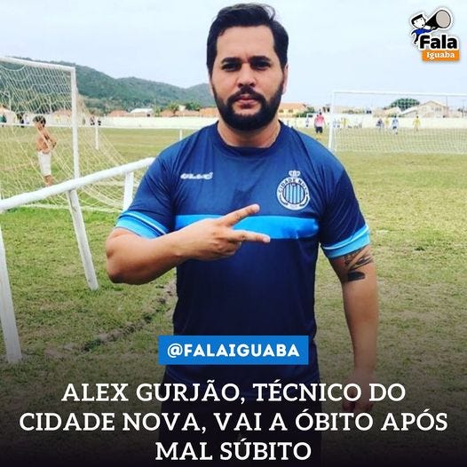 May be an image of 3 people and text that says 'Fala Iguaba නතේ @FALAIGUABA ALEX GURJÃO, TÉCNICO DO CIDADE NOVA, VAI A ÃBITO APÓS MAL SÚBITO' May be an image of 3 people and text that says 'Fala Iguaba නතේ @FALAIGUABA ALEX GURJÃO, TÉCNICO DO CIDADE NOVA, VAI A ÃBITO APÓS MAL SÚBITO'