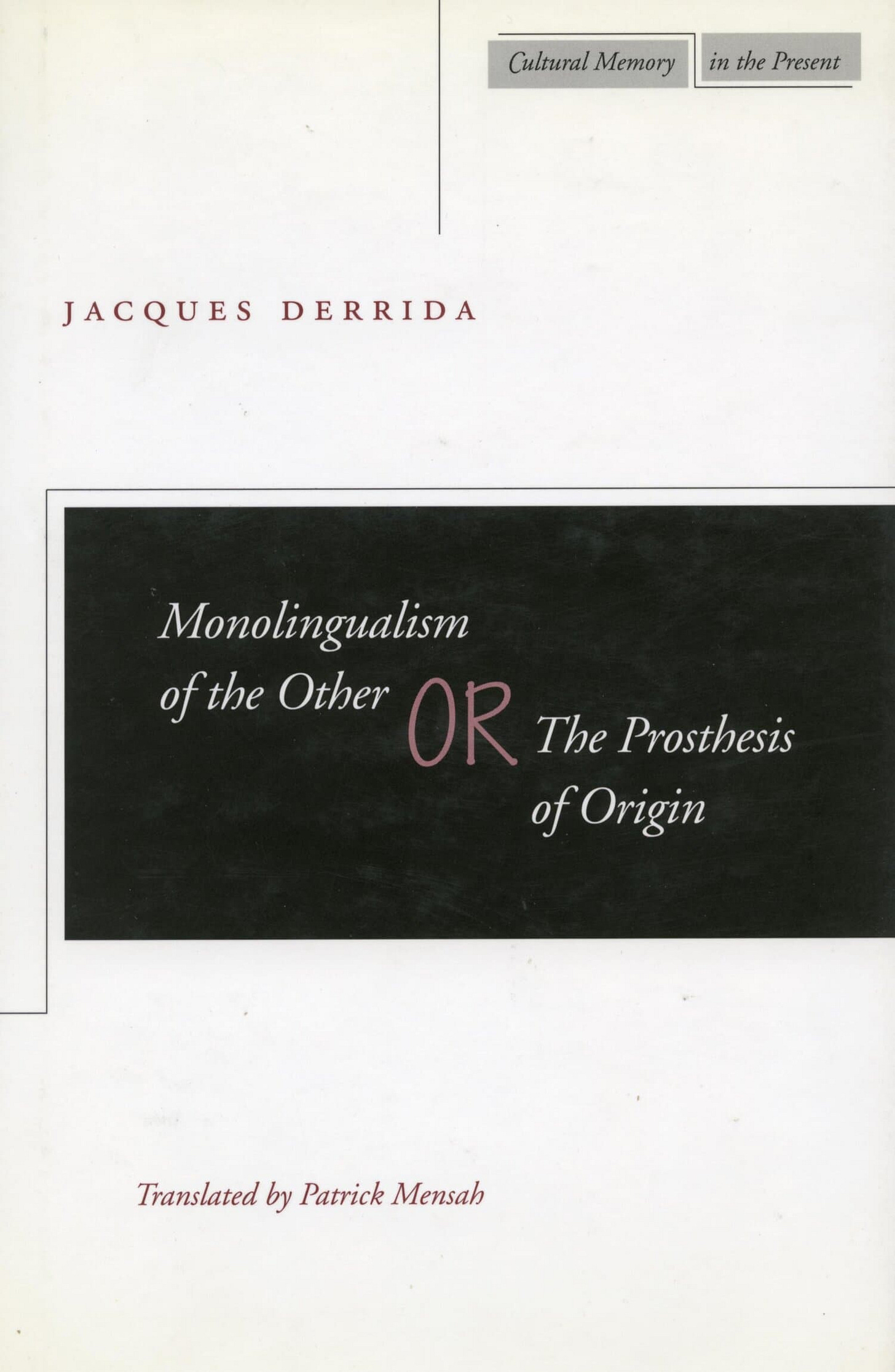 'Monolingualism of the Other' Book Cover