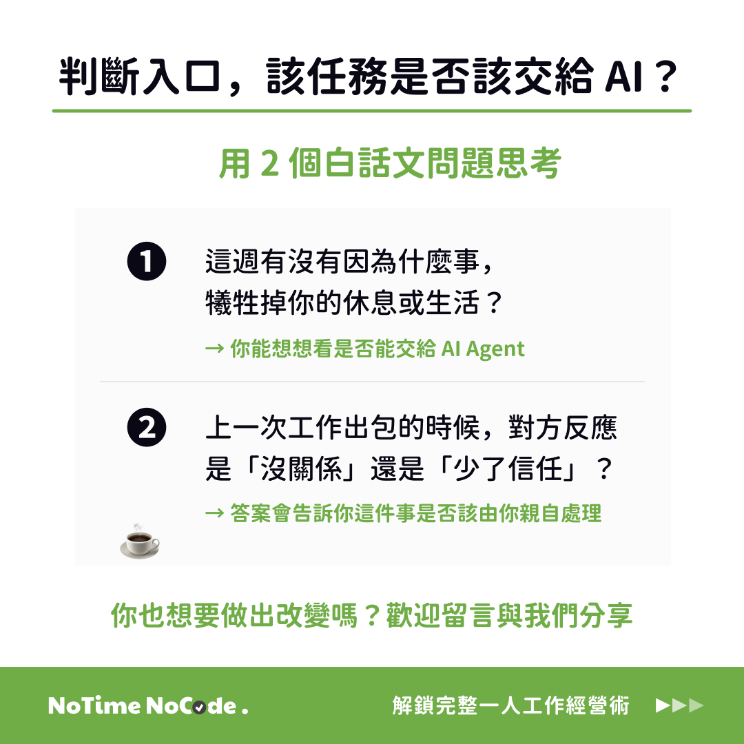 判斷入口，用 2 個白話文問題，想想這件事是否該交給 AI