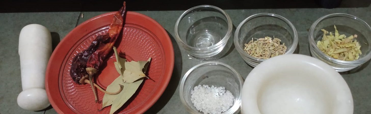 Ingredients of biulir dal, aka urad dal