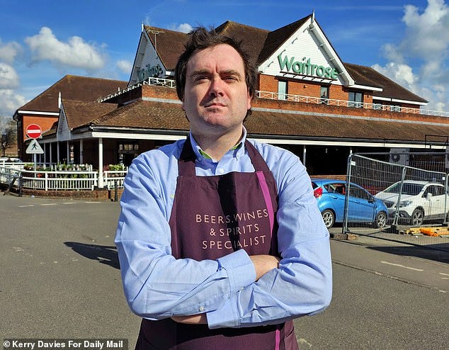 Wine specialist Ben Woods, 41, (pictured) is facing the sack from Waitrose's branch in Henley