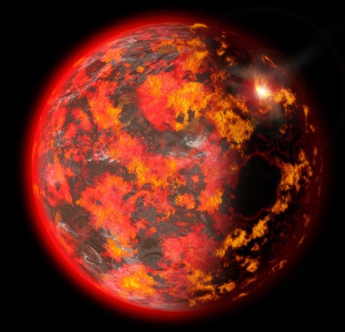 An illustration of a fiery, early Earth.