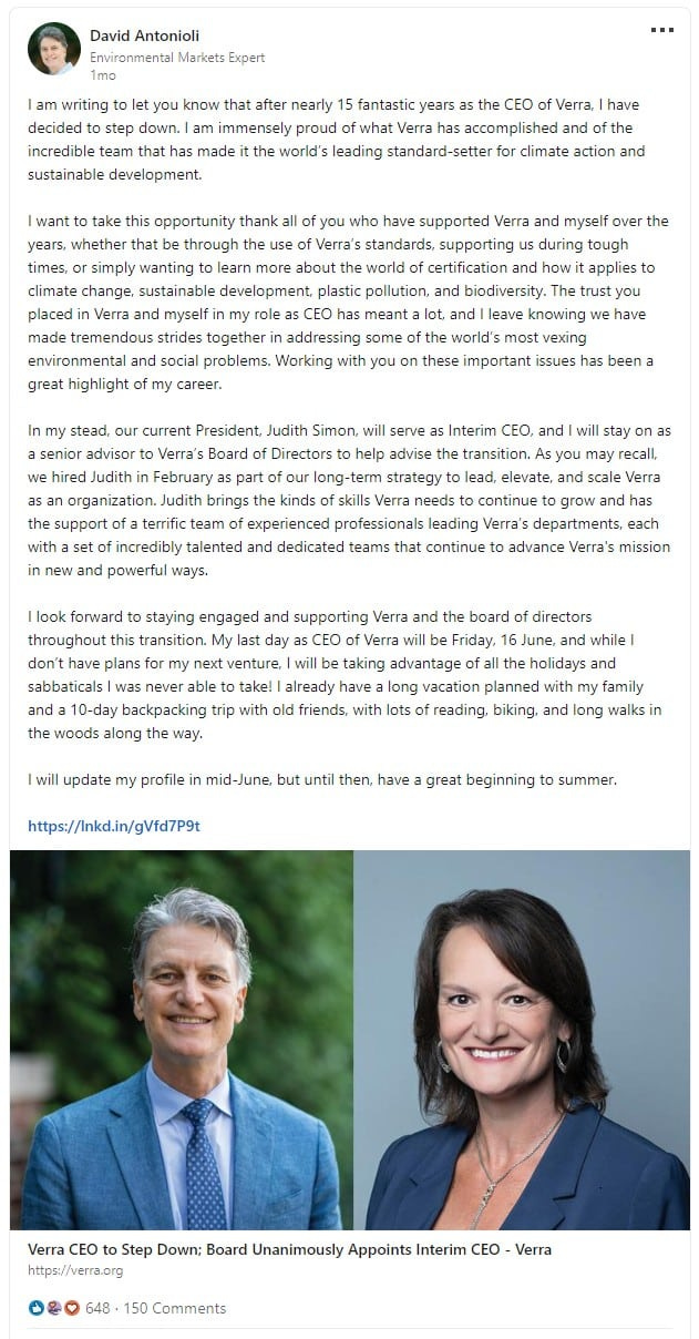 Verra CEO David Antonioli steps down Verra CEO David Antonioli steps down