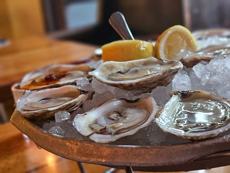 Oysters; Vegetable Ramen, Wagyu Soupless Ramen