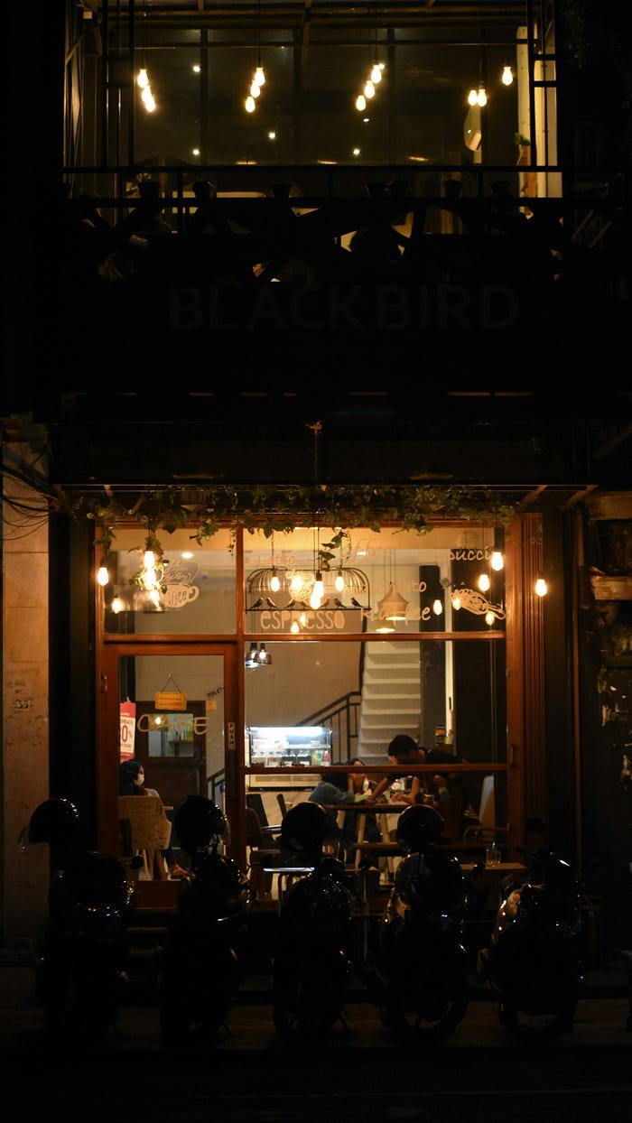 A coffee shop at night. Retail workers are often stuck dealing with entitled customers after closing times.