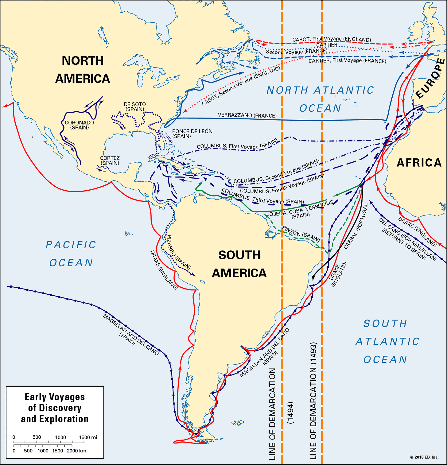 Map of Early Voyages of Discovery | Map, World geography, Explore