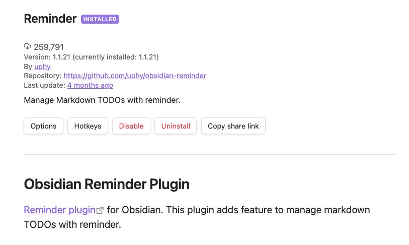 Obsidian Reminder插件下載畫面