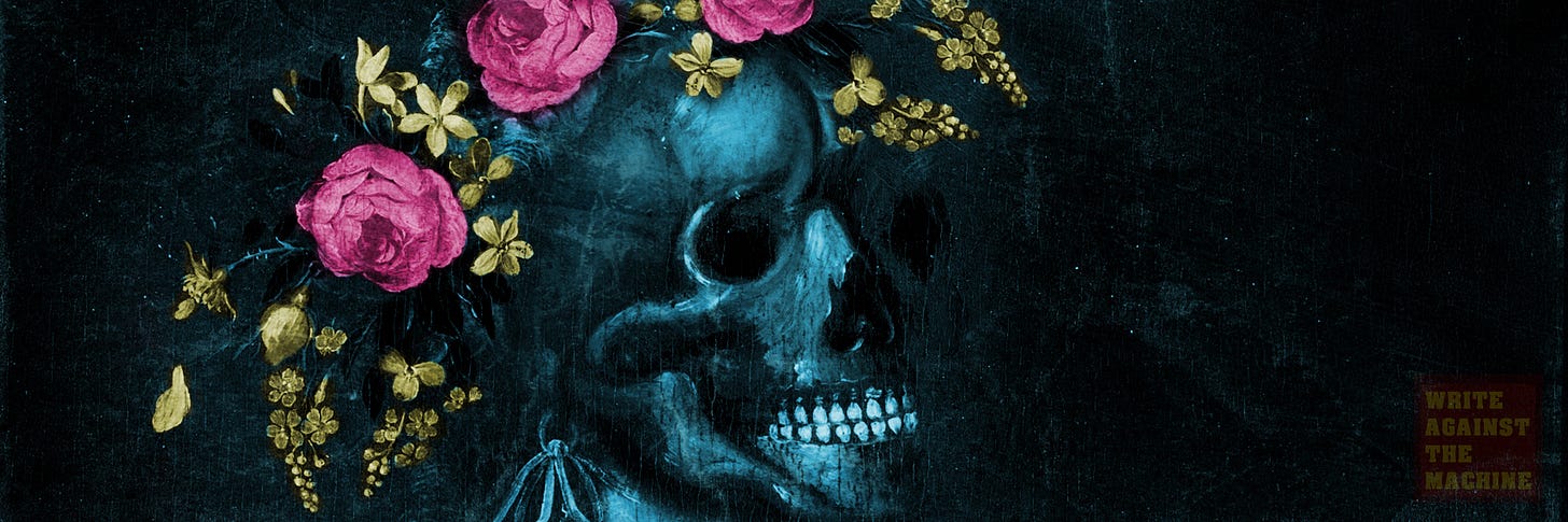 Digital Collage - Blooms of Ashes Based on Catarina Ykens - Vanitas bust of a lady with a crown (1688) via Wikimedia Commons (original Public Domain)