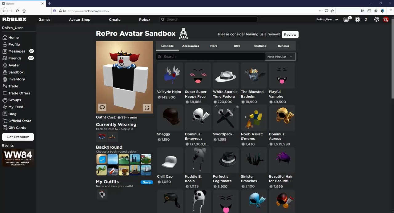 For those of you asking about using the Avatar Sandbox on Firefox, the  Firefox edition of RoPro just came out!: roblox