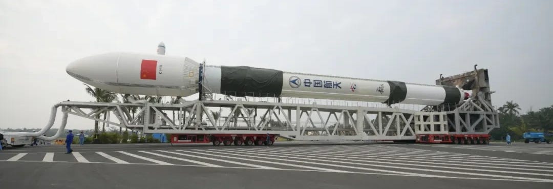 The Long March 12 Y4 vehicle during transportation to Commercial Launch Pad 2 at the Wenchang Commercial Space Launch Site.