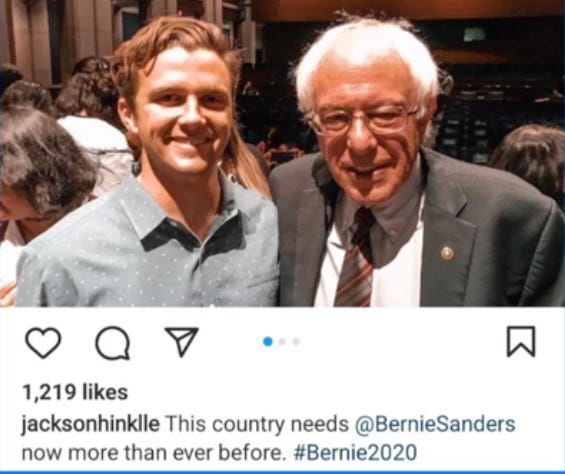 Photo of Jackson Hinkle with Bernie Sanders. Photo of Jackson Hinkle with Bernie Sanders.
