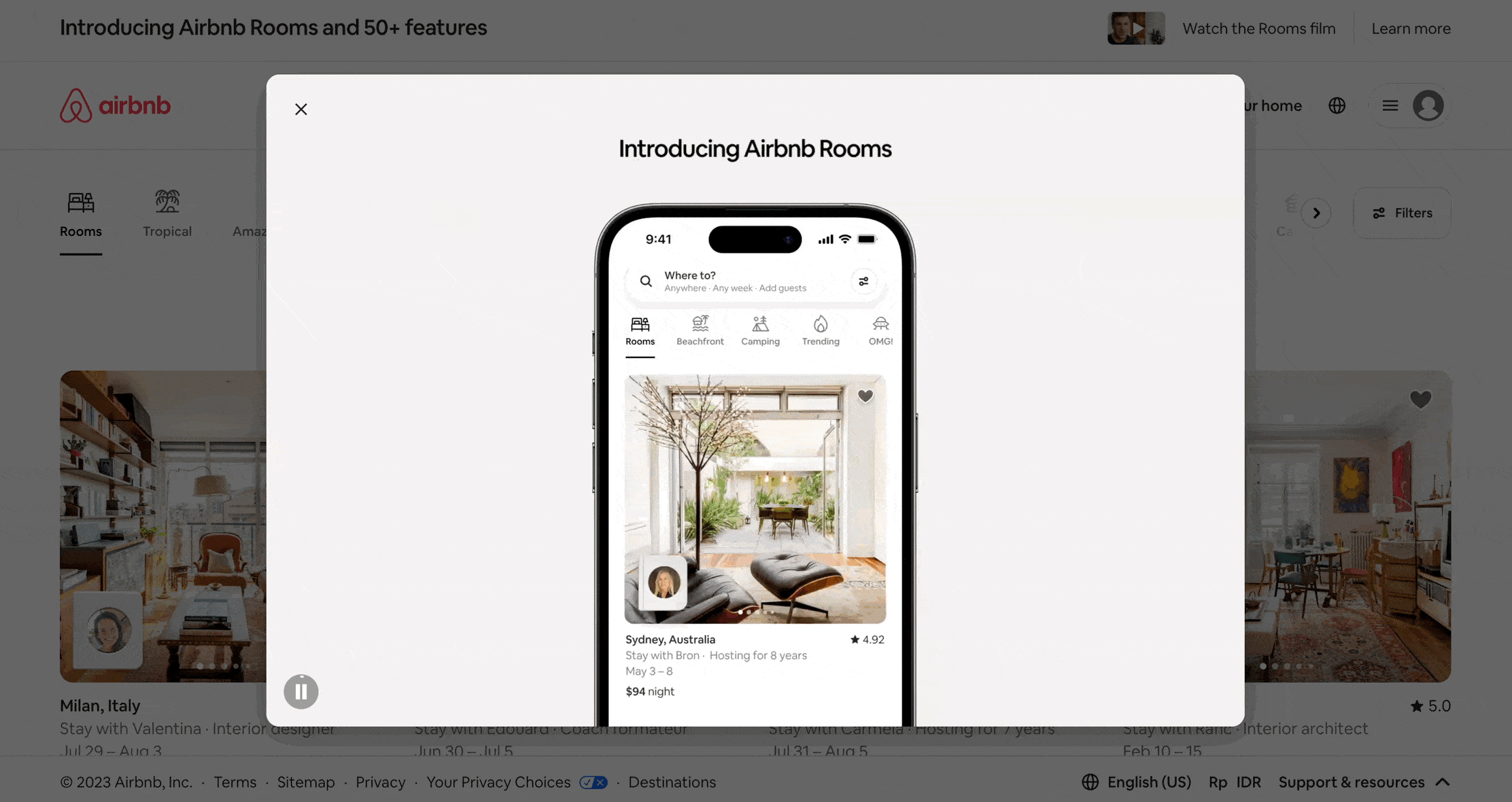 The feature introduction overlay on the website