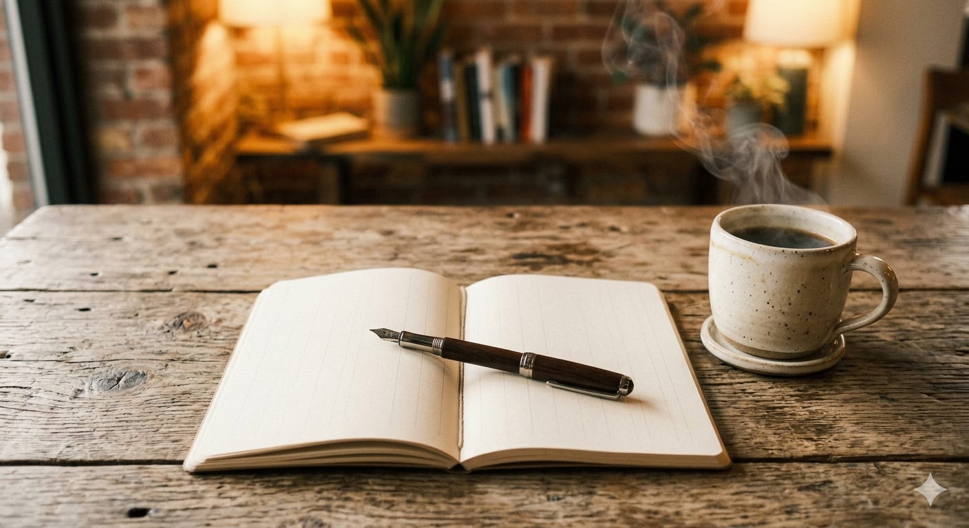 Blank notebook and a cup of coffee on a desk Blank notebook and a cup of coffee on a desk