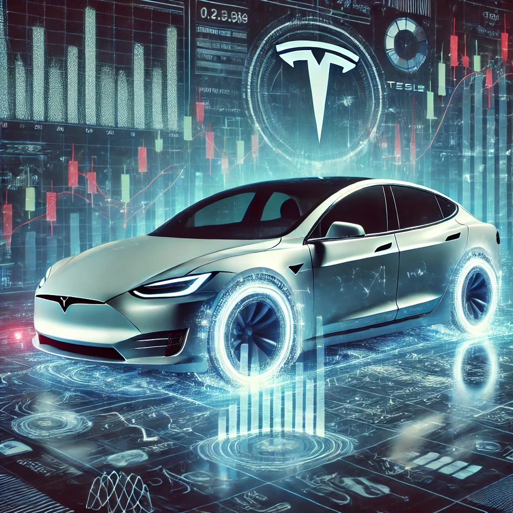 A futuristic Tesla car surrounded by glowing financial charts and algorithmic trading indicators. The background features a digital matrix with stock market candlesticks, trend lines, and price movements visualized in a cyberpunk style. The image symbolizes advanced AI-driven trading strategies. A futuristic Tesla car surrounded by glowing financial charts and algorithmic trading indicators. The background features a digital matrix with stock market candlesticks, trend lines, and price movements visualized in a cyberpunk style. The image symbolizes advanced AI-driven trading strategies.