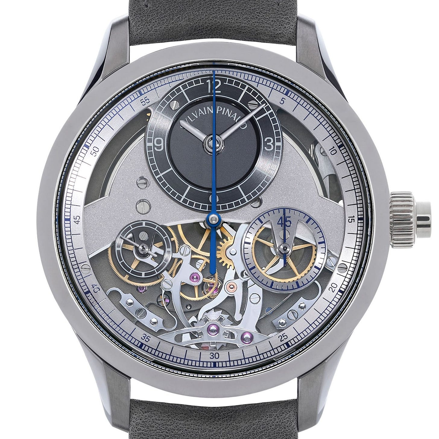 Hand-crafted monopusher chronograph with exposed mechanism, limited to 10 pieces, blending traditional craftsmanship with contemporary design