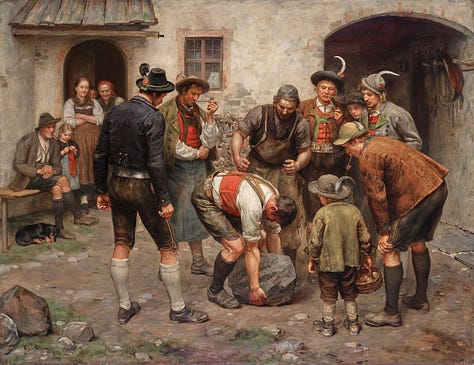 La prueba de fuerza (izquierda), La revuelta campesina de 1850 (centro), El último llamamiento (derecha)