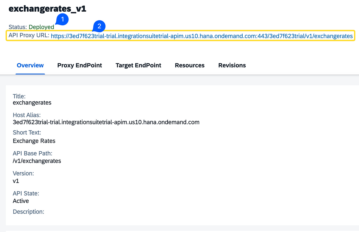 API Portal screen highlighting the proxy’s endpoint URL field, ready to be copied. API Portal screen highlighting the proxy’s endpoint URL field, ready to be copied.