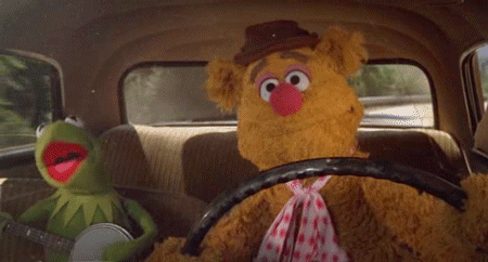 Fozzie l'Orso alla guida di un'auto d'epoca, con un'espressione concentrata e un po' buffa. Accanto a lui, sul sedile del passeggero, Kermit la Rana suona il banjo e canta con la bocca spalancata. La scena è tratta da un film dei Muppets e trasmette un'atmosfera allegra e scanzonata da viaggio on the road. Fozzie l'Orso alla guida di un'auto d'epoca, con un'espressione concentrata e un po' buffa. Accanto a lui, sul sedile del passeggero, Kermit la Rana suona il banjo e canta con la bocca spalancata. La scena è tratta da un film dei Muppets e trasmette un'atmosfera allegra e scanzonata da viaggio on the road.