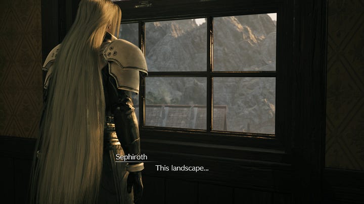 Zack talks to Sephiroth in the inn and the latter swears he's seen this landscape before.
