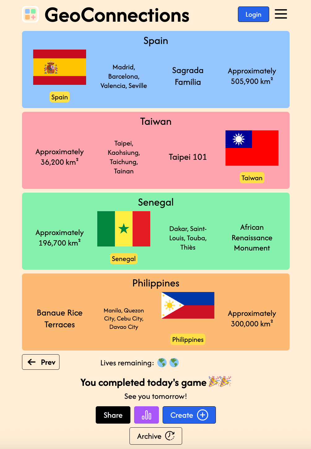 A screenshot of the GeoConnections game