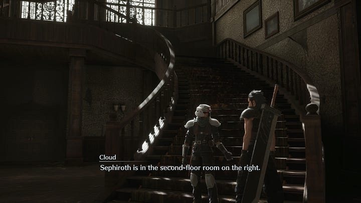 Cloud and Zack rest at the inn before running over to the Shinra manor to look for Sephiroth (Crisis Core)
