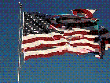 This may contain: an american flag flying in the sky with a blue sky behind it and two other flags This may contain: an american flag flying in the sky with a blue sky behind it and two other flags