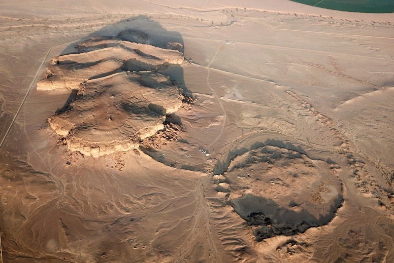 Drone view of the Qurayyah oasis in northwest Arabia. Drone view of the Qurayyah oasis in northwest Arabia.
