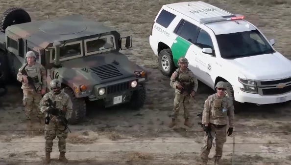 Texas National Guardsmen & US Border Patrol Agents maintain a joint watch along the Rio Grande to prevent illegal crossings from Mexico. Texas National Guardsmen & US Border Patrol Agents maintain a joint watch along the Rio Grande to prevent illegal crossings from Mexico.