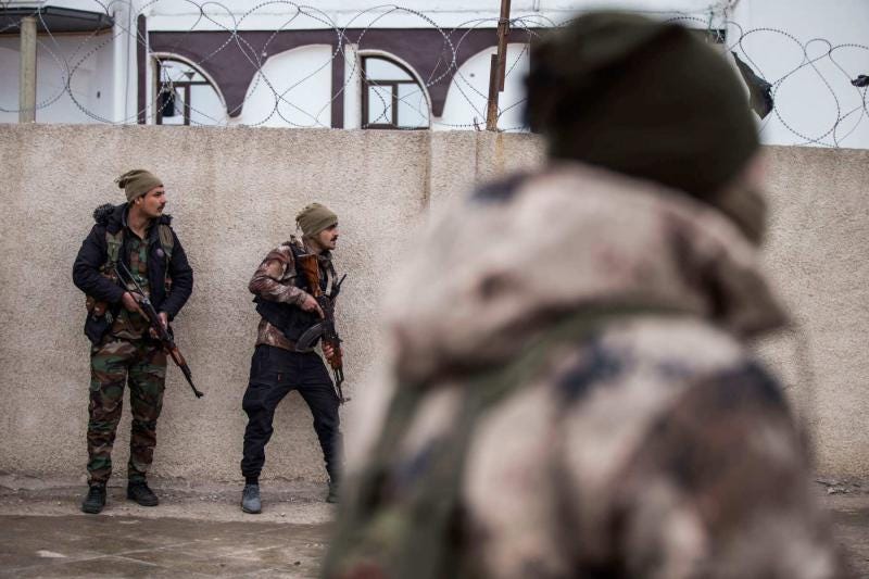 Syrian Democratic Forces soldiers hold a position in Hassakeh, northeast Syria. The SDF forces continue to battle the Islamic State (ISIS) extremist group. (AP)