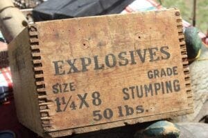 wooden box of explosives