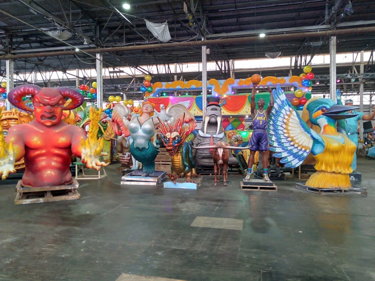 Papier-mâché sculptures in a warehouse. Papier-mâché sculptures in a warehouse.