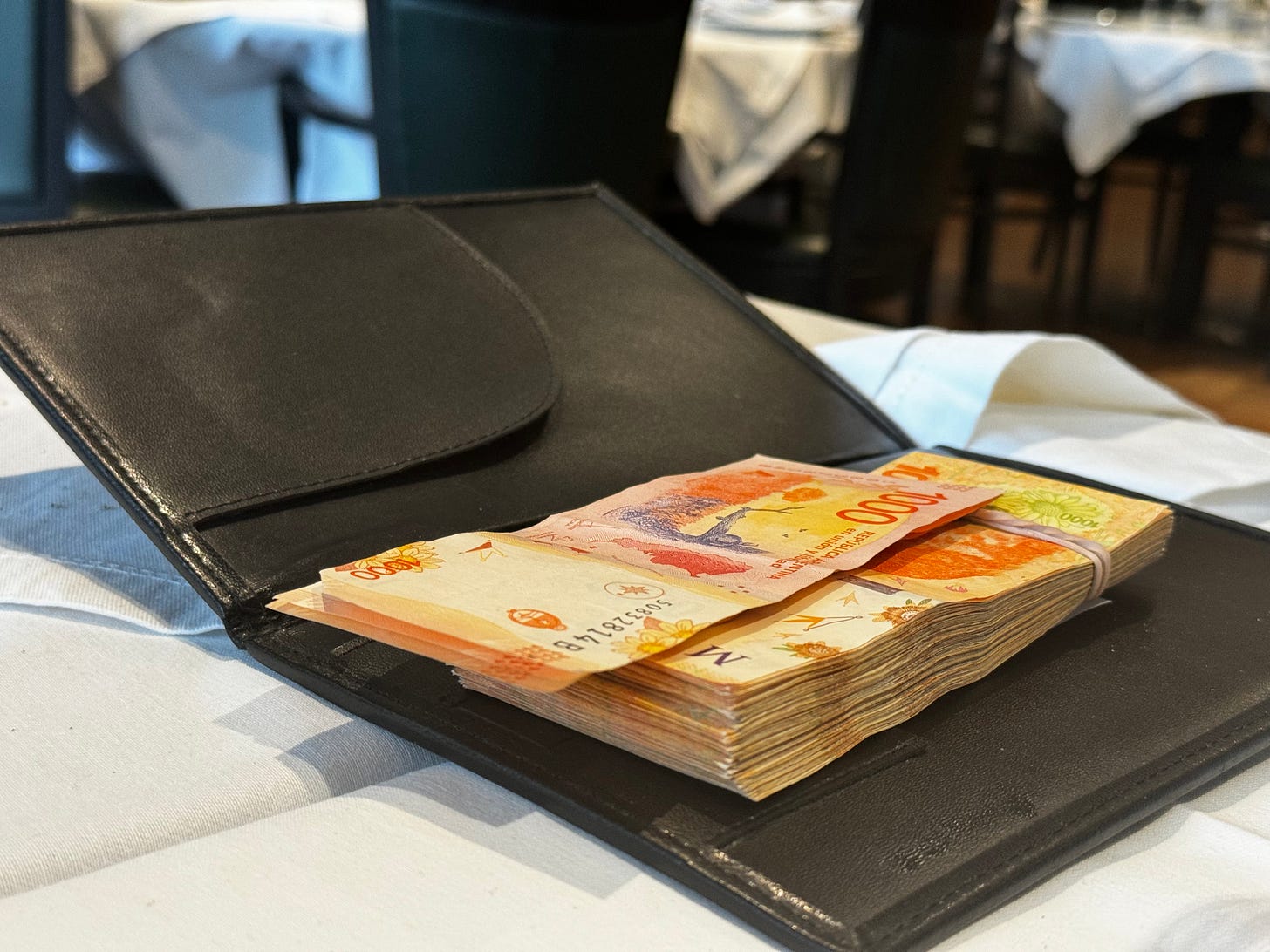 Pesos at a restuarant in Buenos Aires Pesos at a restuarant in Buenos Aires