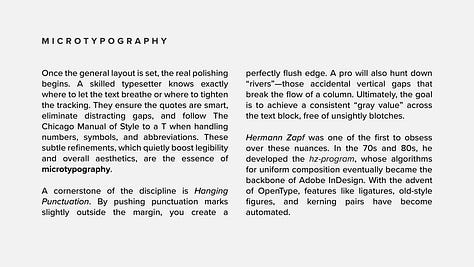 Examples of a text without and with applying microtypography