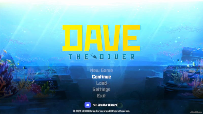 Title screen for Dave the Diver
