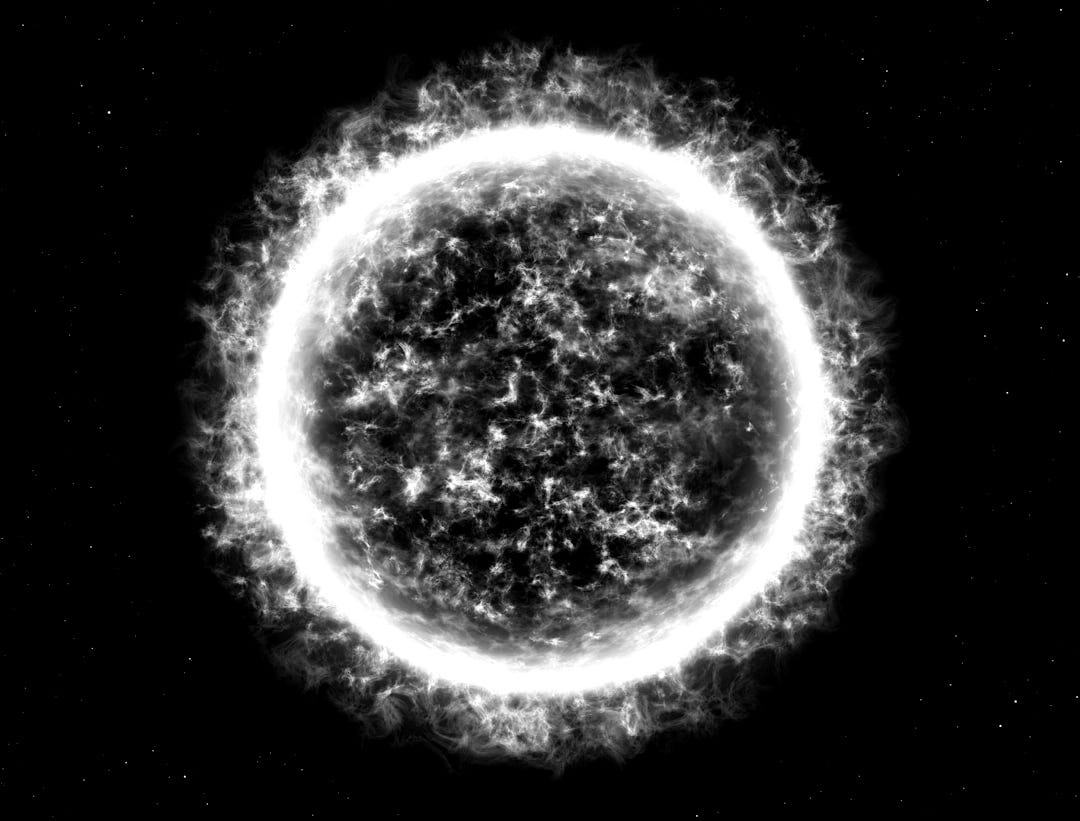 a bright sun in the middle of a black sky