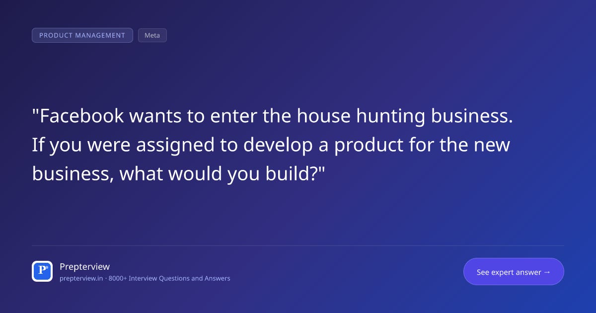 Facebook wants to enter the house hunting business. If you were assigned to develop a product for the new business, what would you build? Facebook wants to enter the house hunting business. If you were assigned to develop a product for the new business, what would you build?