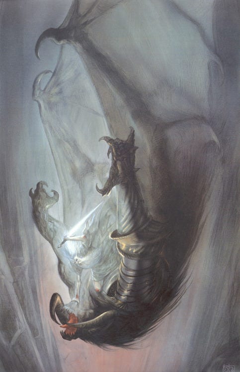 frodoforever:
“ The Balrog Falling, by John Howe
”