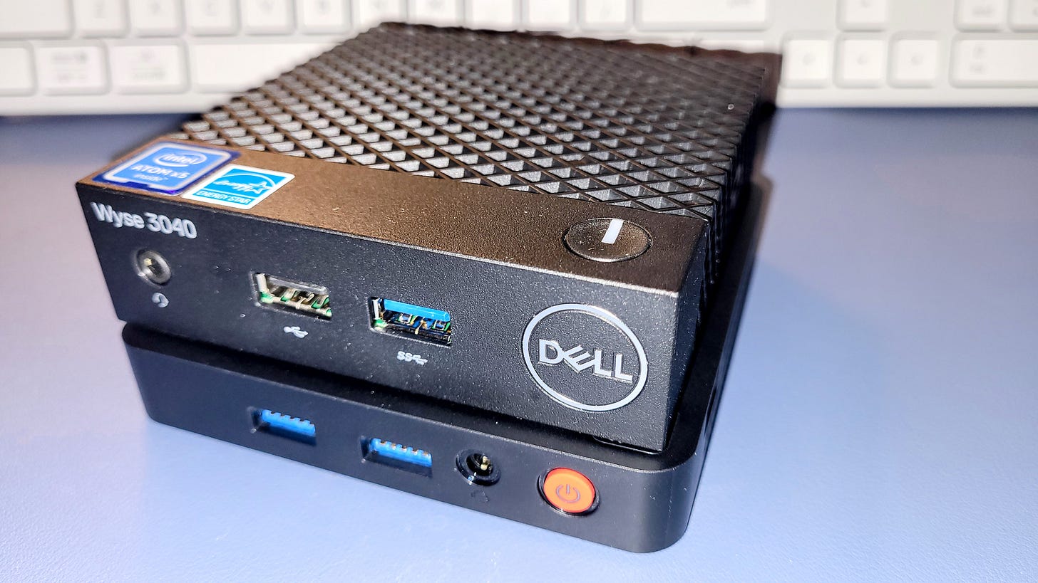 Dell Wyse 3040 on top of Beelink T5 mini PC