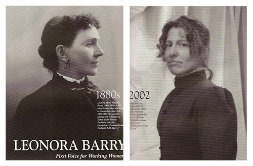 Image of Leonora Kearney Barry circa 1886 and Betsy Kepes wearing historic dress.