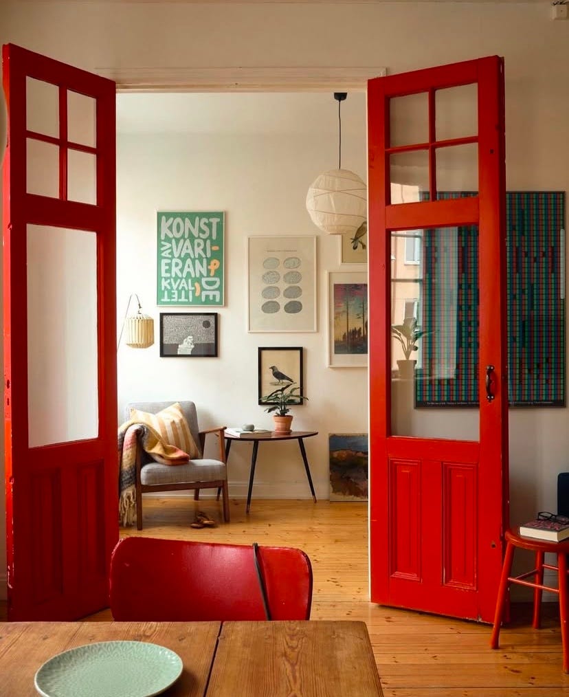 room with bright red painted doors room with bright red painted doors