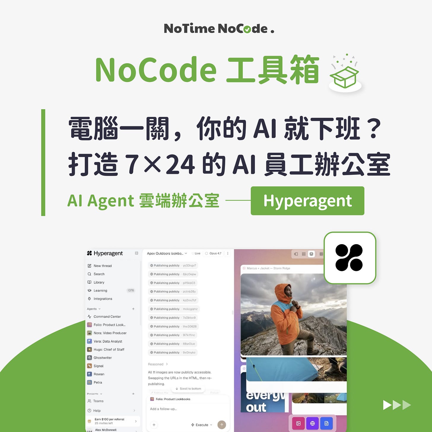 Hyperagent 把不同職能的 AI Agent 放進同一個雲端工作環境，組成一支能持續工作的 AI 團隊