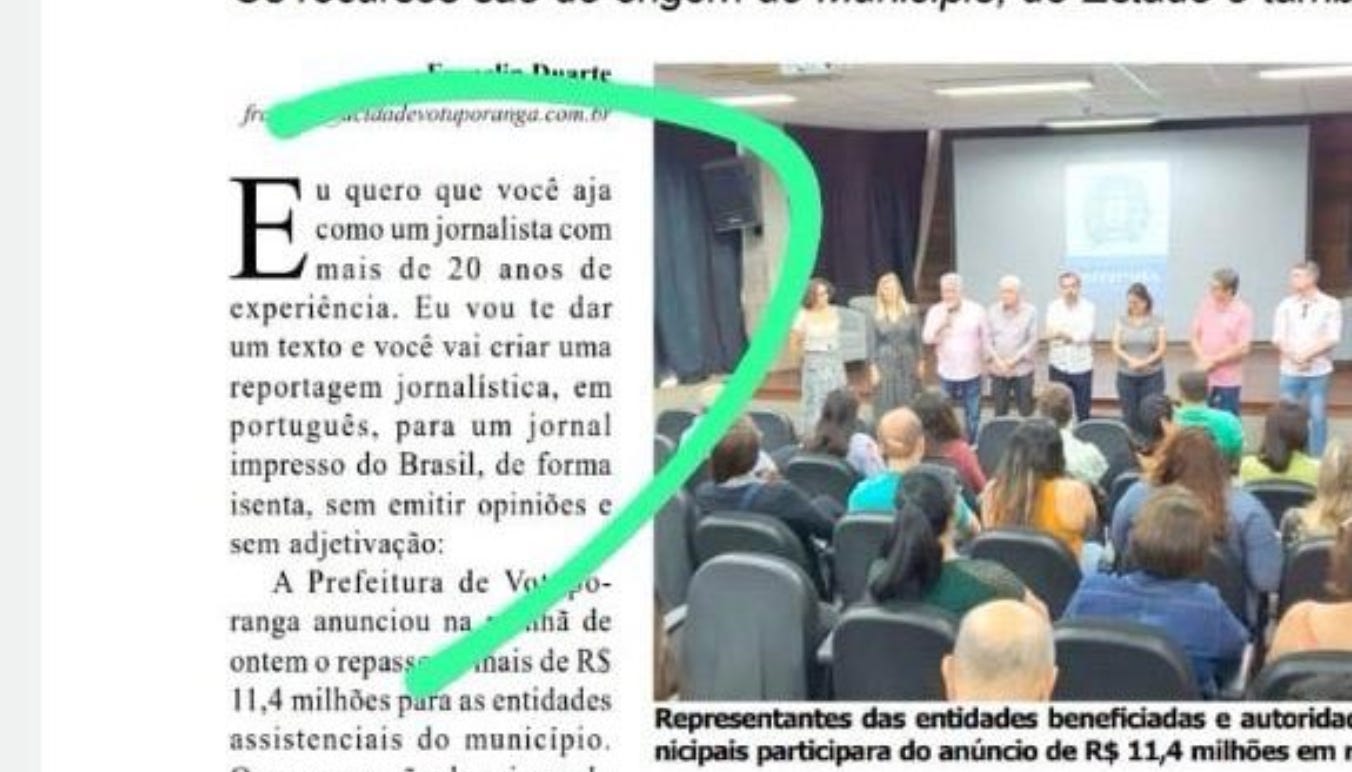 Jornal esquece prompt do ChatGPT na matéria impressa
