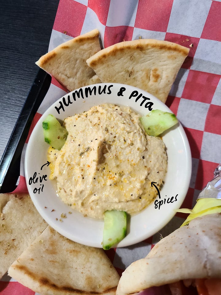 MOCCO BISTRO nefelie's chicken pita and hummus & pita appetizer