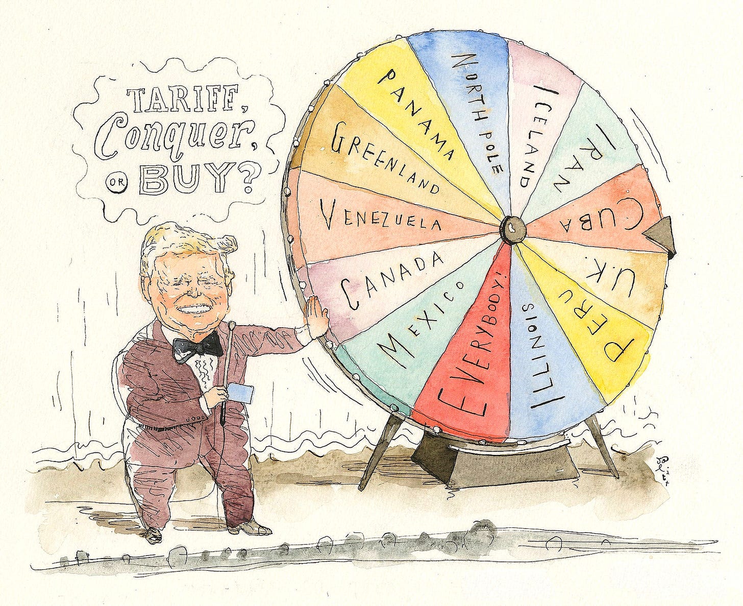 Trump spins a tariff wheel.