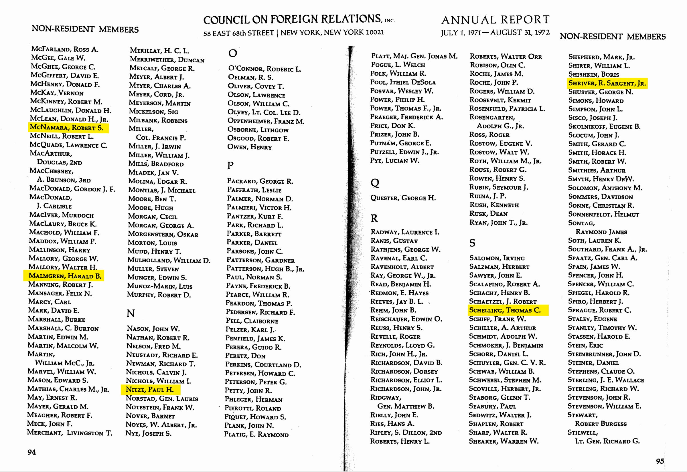Some notable names listed in adjacent pages as Non-Resident Members of the Council On Foreign Relations. Some notable names listed in adjacent pages as Non-Resident Members of the Council On Foreign Relations.