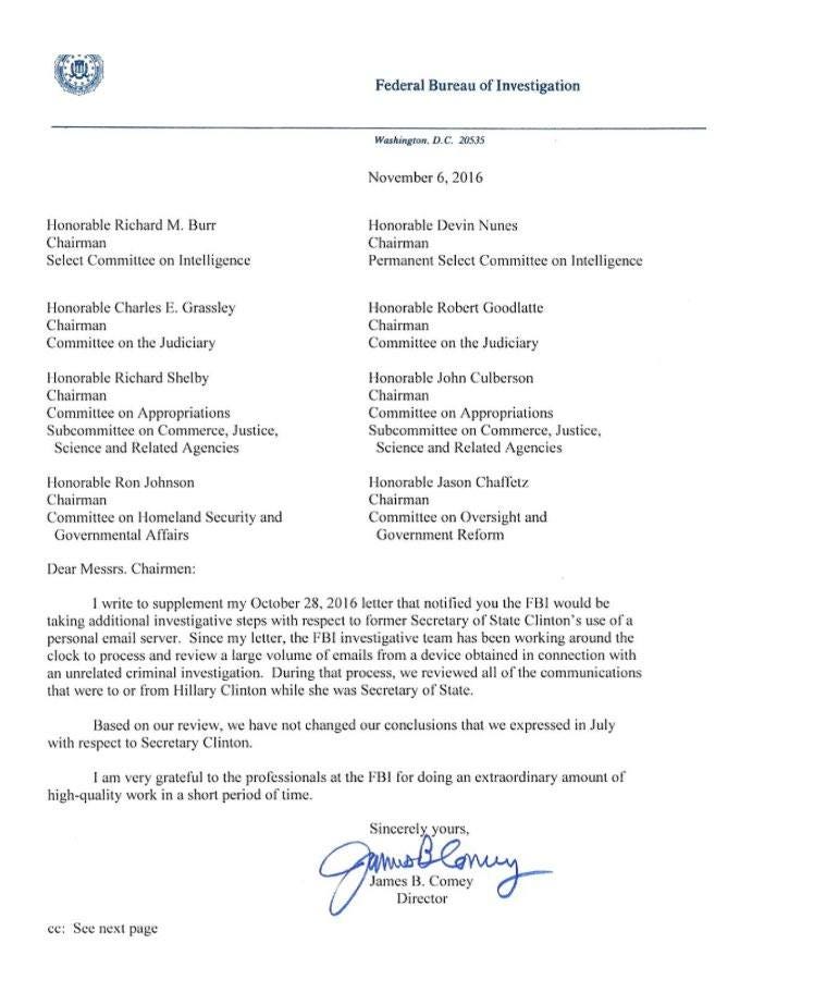james comey retraction letter fbi on hillary clinton james comey retraction letter fbi on hillary clinton