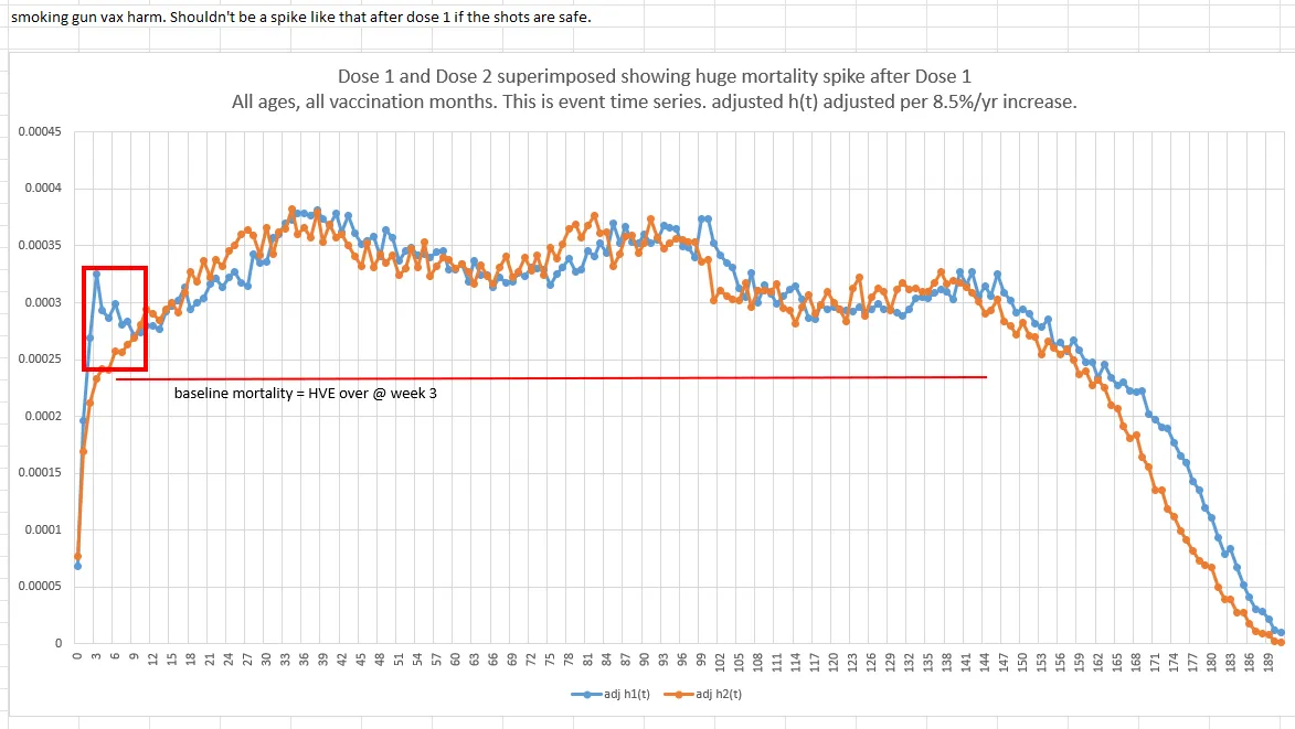 Die Zeitreihenanalyse der tschechischen Daten zeigt einen Anstieg der Sterblichkeit um 50 % nur 15 Wochen nach der Impfung